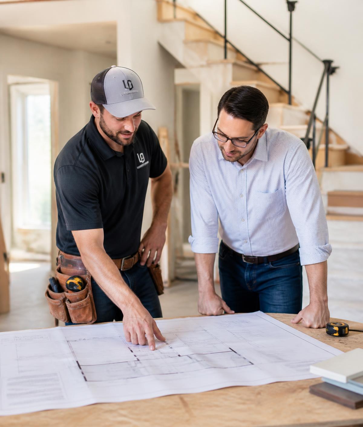 AYMA HOMES team reviewing construction drawings on site